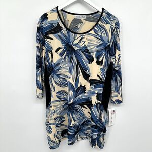 Sole‎ Dione Studio Tunic Top Shirt Blouse Size Large Artsy Stretch 3/4 Sleeves